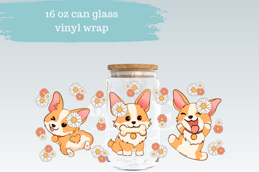 Corgis & Daisies | 16 oz Can Wrap