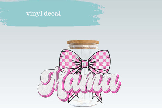 Mama Pink Checkered Bow | Vinyl Decal