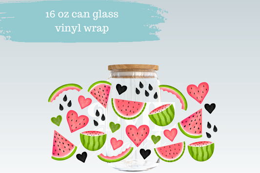 Watermelon Hearts | 16 oz Can Glass Libbey Wrap