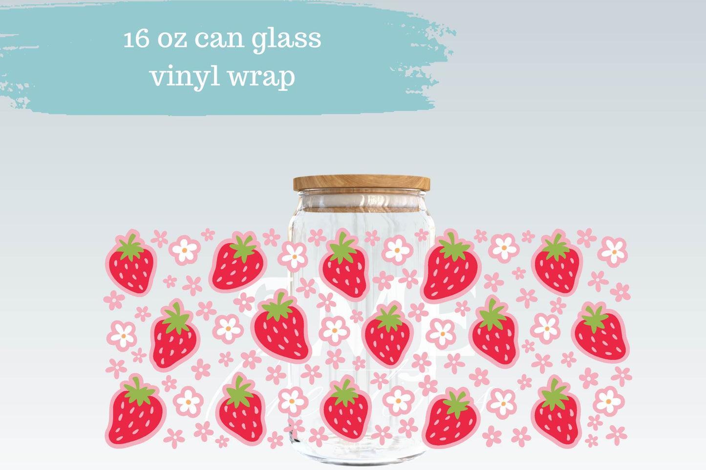 Summer Strawberries Outlined| 16 oz Can Glass Libbey Wrap