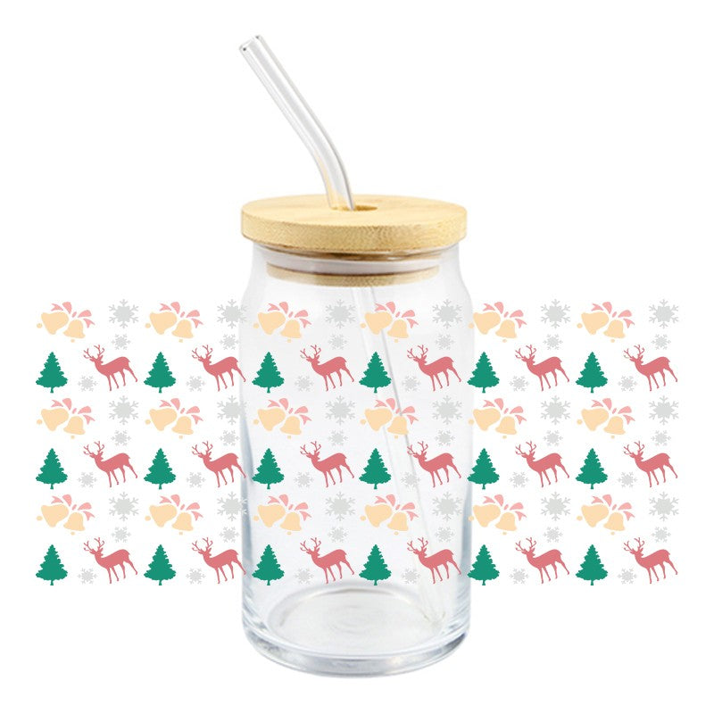 Reindeer, Trees & Bells Icons | UVDTF Can Glass Wrap