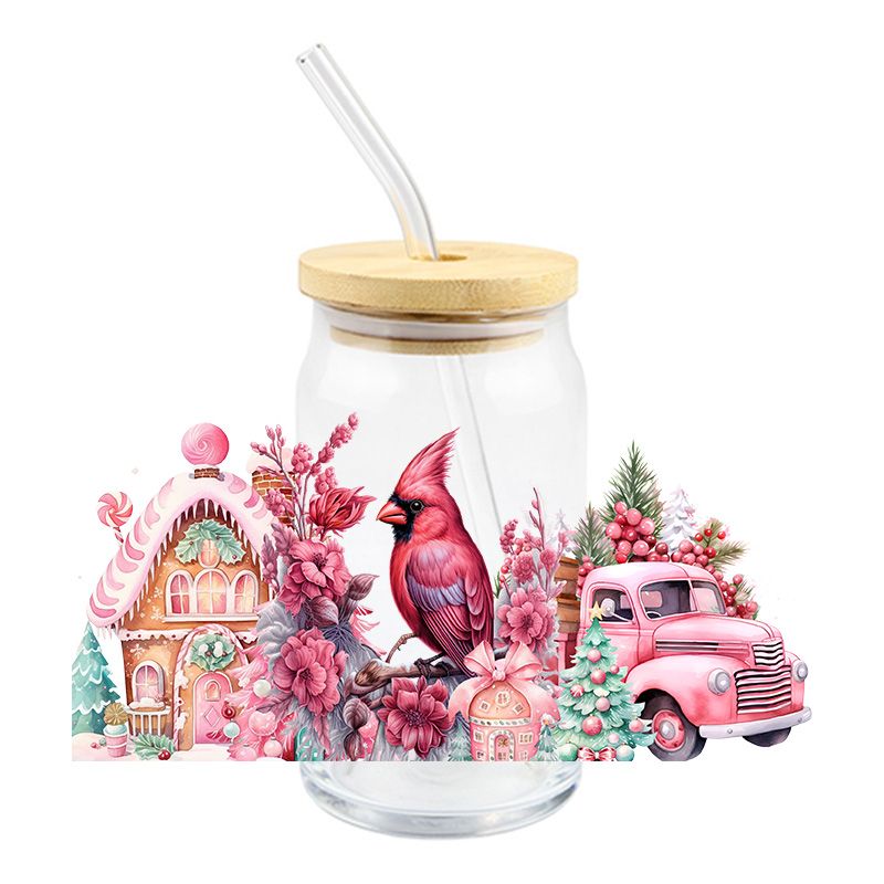 Cardinal & Pink Scene | UVDTF Can Glass Wrap