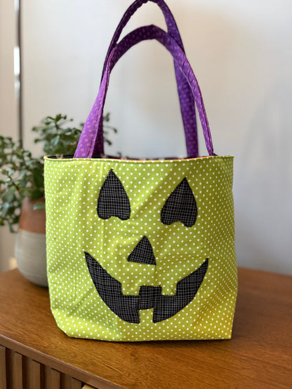 Trick or Treat Tote - Green Polka Dot