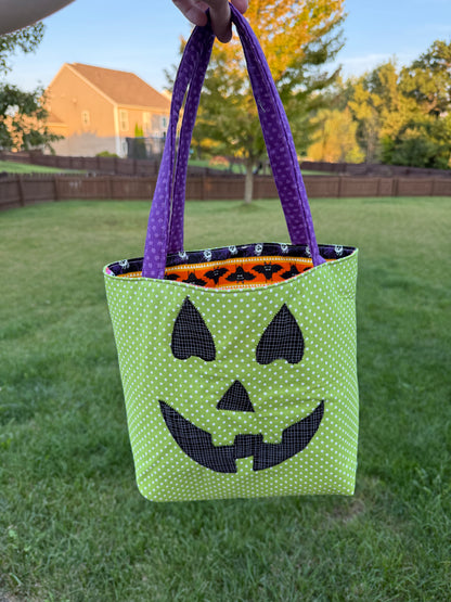 Trick or Treat Tote - Green Polka Dot