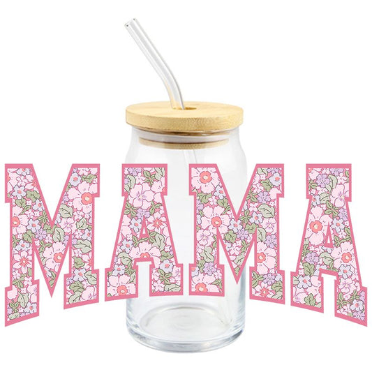 Mama Floral Blocked Letters | UVDTF 16 oz Can Glass Wrap