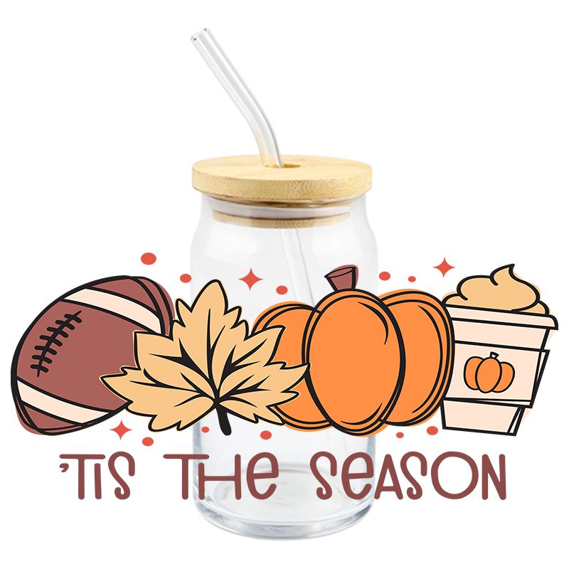 Tis The Season Fall Football | UVDTF Can Glass Wrap