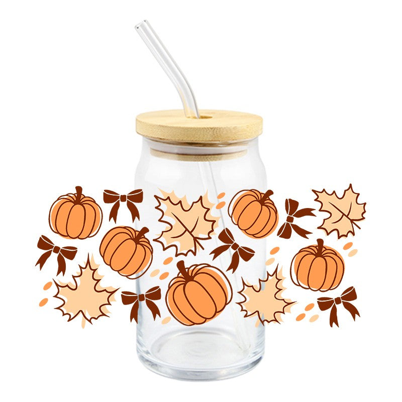 Leaves, Pumpkins & Bows | UVDTF 16 oz Can Glass Wrap