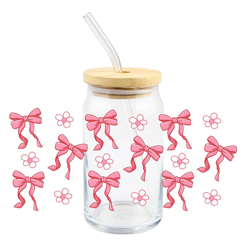 Pink Bows & Daisies | UVDTF 16 oz Can Glass Wrap