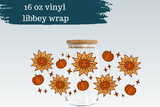 Sunflower Pumpkins | 16 oz Can Glass Vinyl Wrap